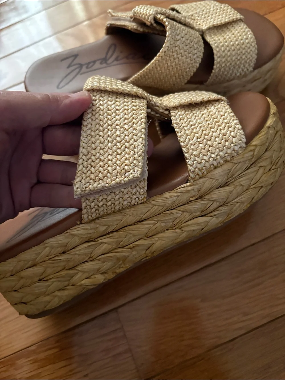 Zodiac Woven Platform Slide Sandals in Natural Beige